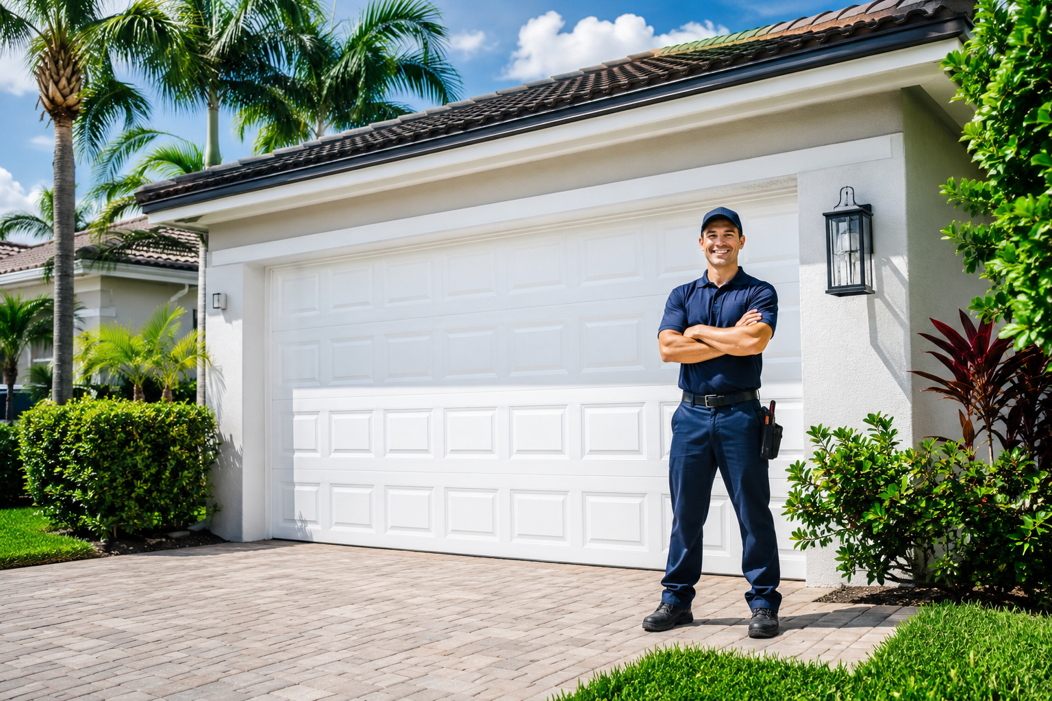 Weston, FL garage door technician repairing residential garage door